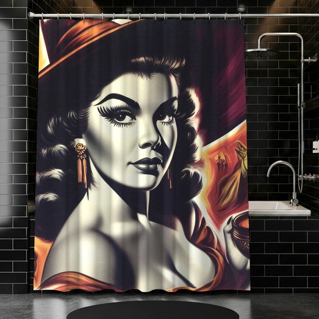 Rideaux De Douche Pin-up Sorcière Rétro (Créateur téléchargé)