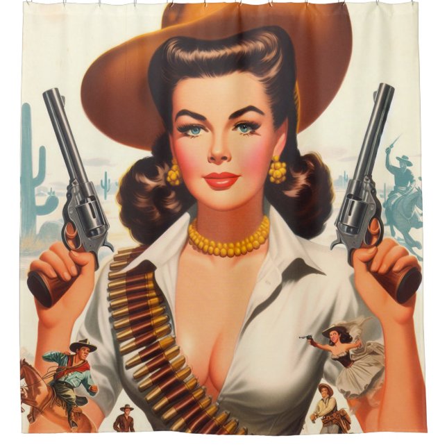 Rideaux De Douche Pin-up Western Vintage (Devant)