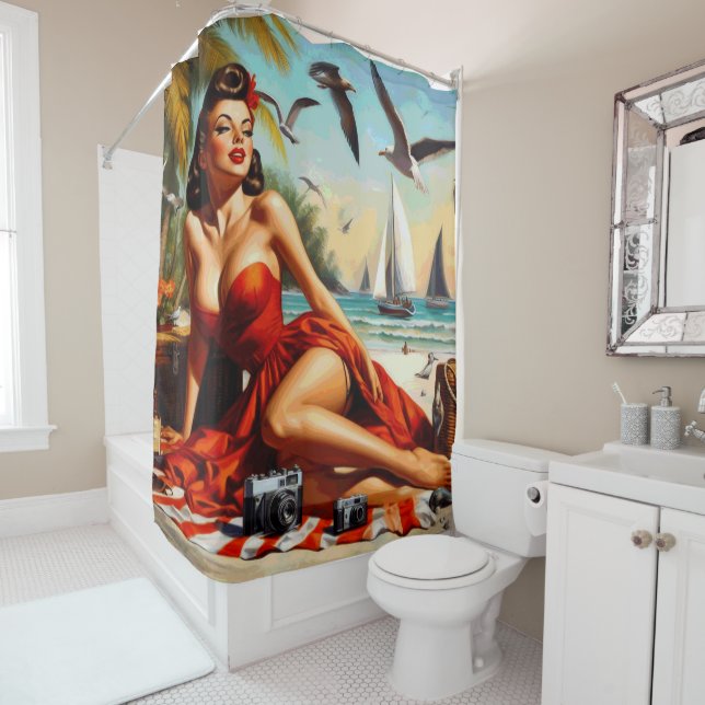 Rideaux De Douche Pinceau classique de beauté Vintage (En situation)