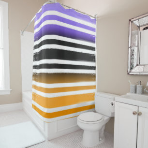 Rideaux De Douche Pinceau de peinture orange noir violet Halloween