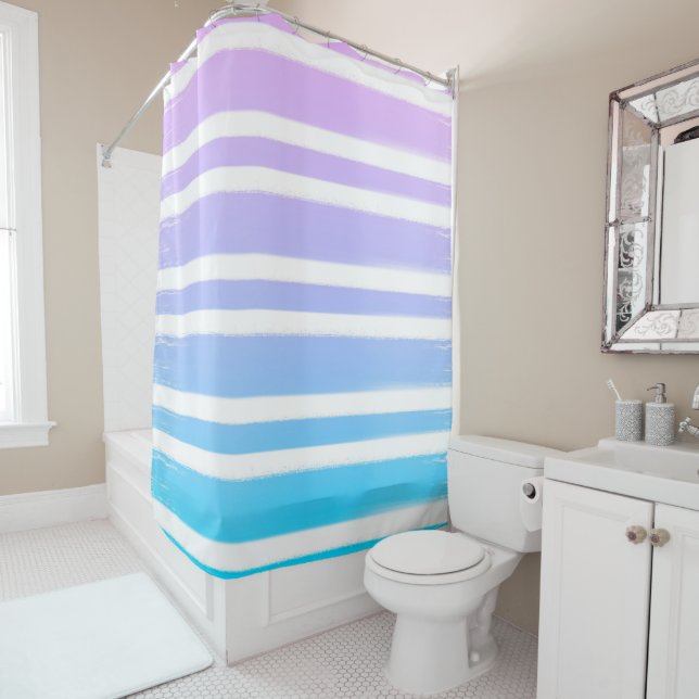 Rideaux De Douche Pinceau pastel rose violet bleu  (En situation)