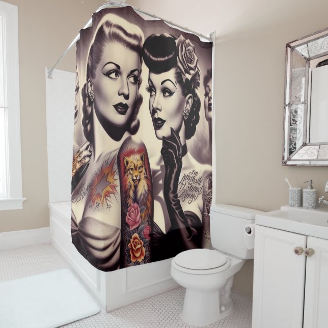 Rideaux De Douche Pinceaux de tatouage vintage Glam (En situation)
