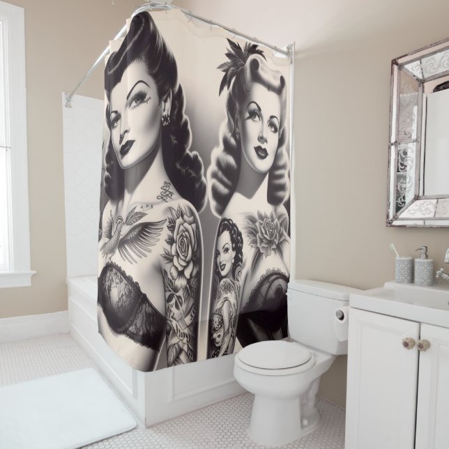 Rideaux De Douche Pinces à glaces de tatouage rétro (En situation)