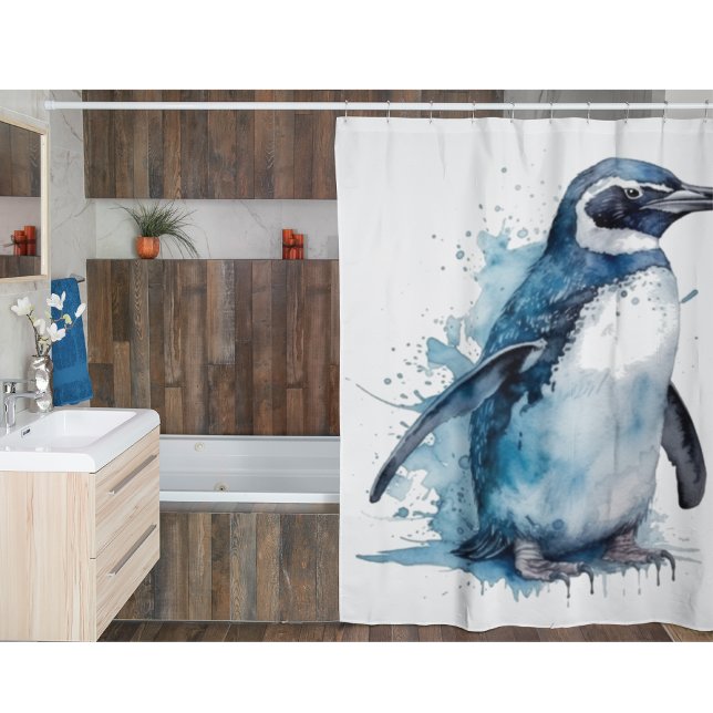Rideaux De Douche Pingouin d'aquarelle Arctique (Créateur téléchargé)