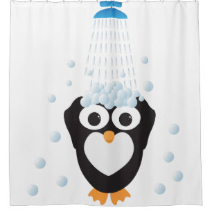 Rideaux De Douche Pingouin mignon prenant une douche