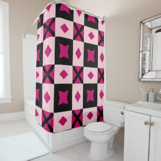 Rideaux De Douche Pink 3 tone checkered shower curtain