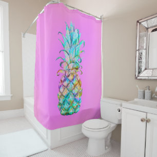 Rideaux De Douche Pink amusant Tropical Ananas Color Splash
