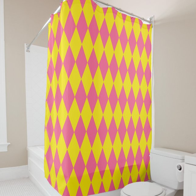 Rideaux De Douche Pink and Yellow Harlequin Checkered Design  (Créateur téléchargé)