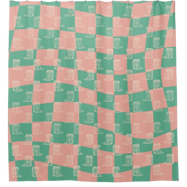 Rideaux De Douche Pink Aqua Retro Bottes de cowboy occidentales mode (Devant)