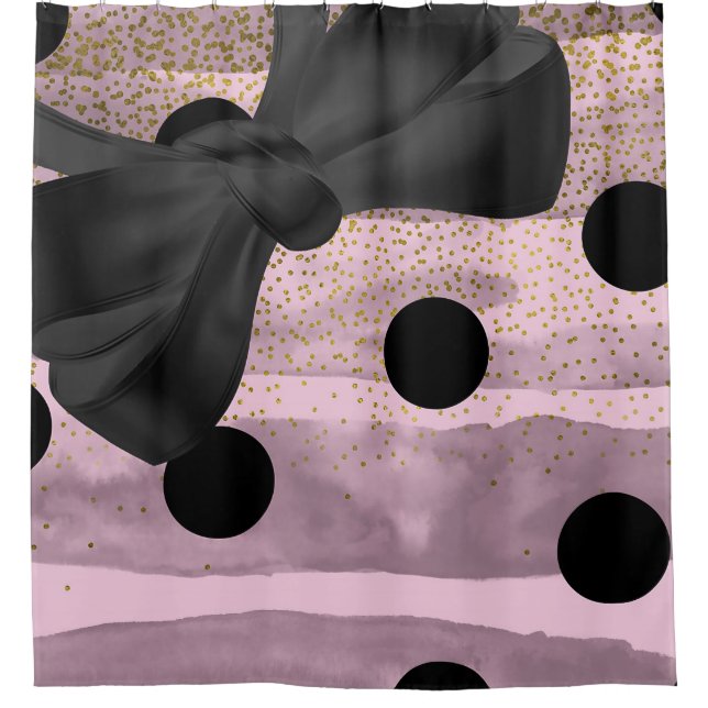 Rideaux De Douche Pink & Black Gold Pois Chic Bow Trendy Glam (Devant)
