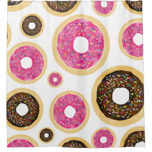 Rideaux De Douche Pink & Brown Sprinkt Donuts Moderne Amusant mignon