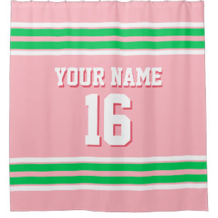 Rideaux De Douche Pink Emerald Green White Stripes Sports Jersey