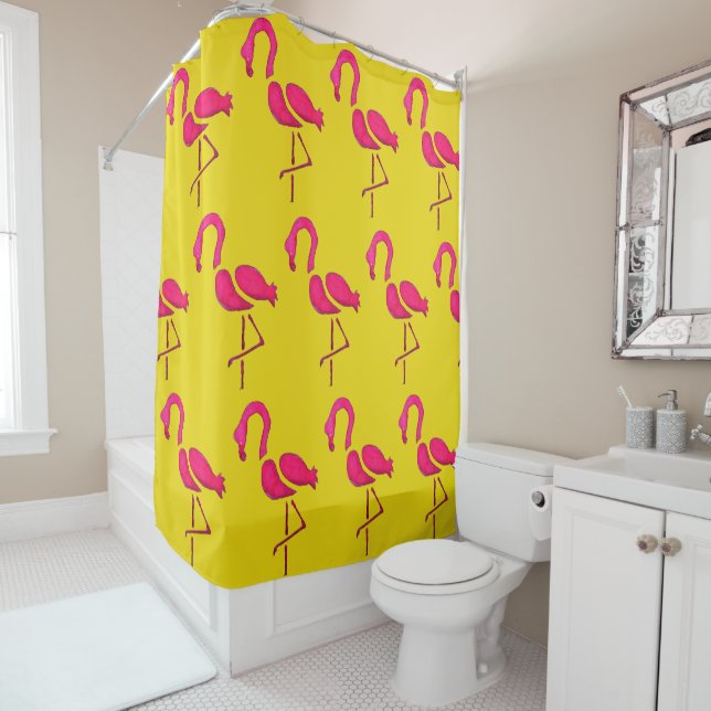 Rideaux De Douche Pink flamingo pop art unique (En situation)