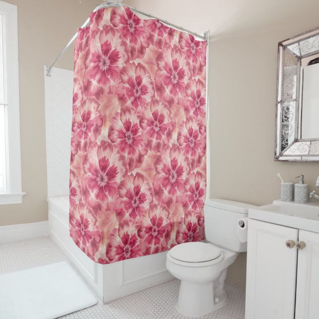 Rideaux De Douche Pink Floral Tie Dye (En situation)
