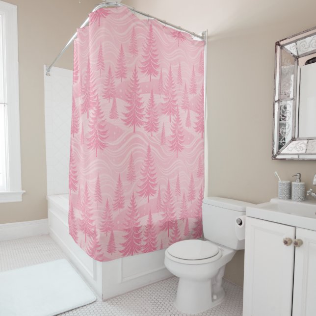 Rideaux De Douche Pink Forest Christmas (En situation)