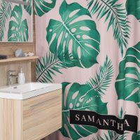 Pink & Green Palm Feuille Motif & nom