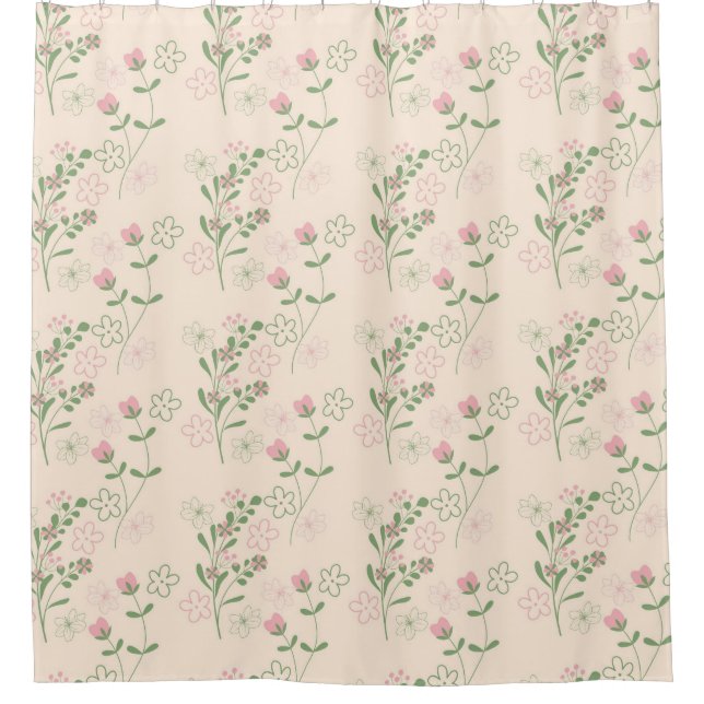 Rideaux De Douche Pink Green Retro Y2K les années 70 Fleur Motif (Devant)