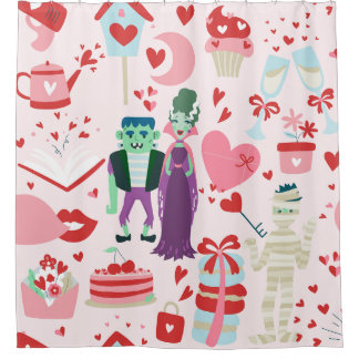 Rideaux De Douche pink monster valentines bride frankenstein mummy