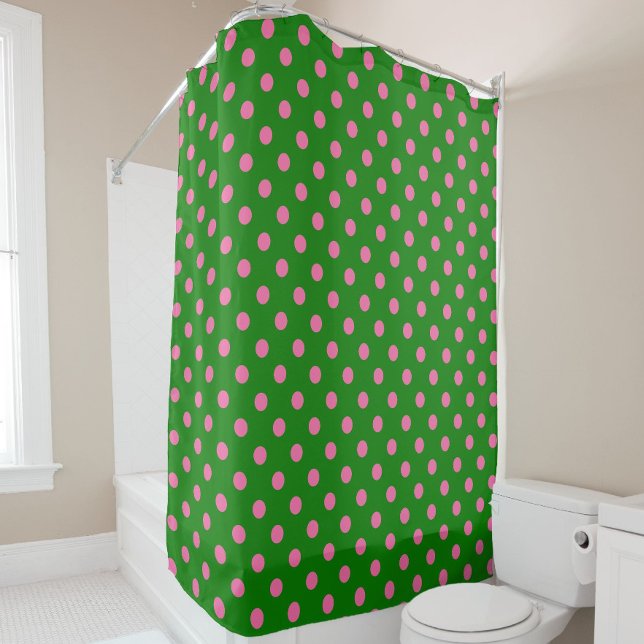 Rideaux De Douche Pink On Green Polka Dots Pattern Design  (Créateur téléchargé)