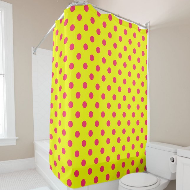 Rideaux De Douche Pink On Yellow Polka Dots Pattern Design  (Créateur téléchargé)