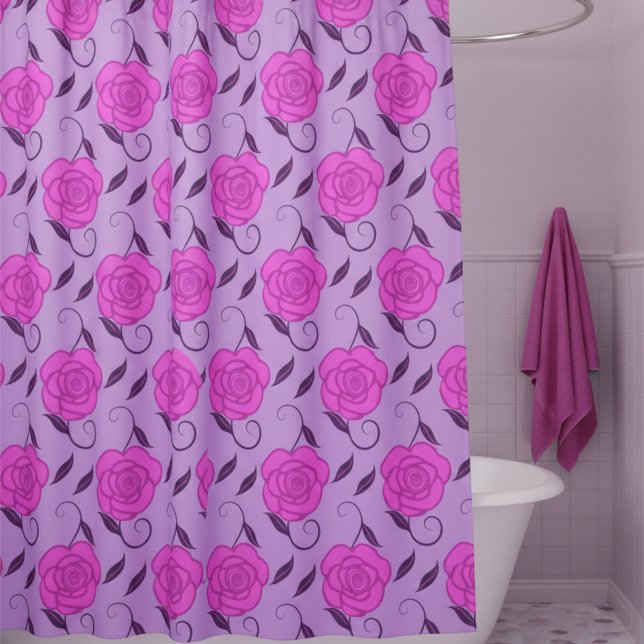Rideaux De Douche Pink Roses On Purple (Soft, romantic & feminine. Pink roses on a pale purple background will make your bathroom beautiful.)
