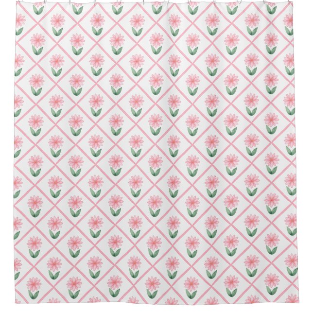 Rideaux De Douche Pink trellis floral grandmillenial classic pretty (Devant)