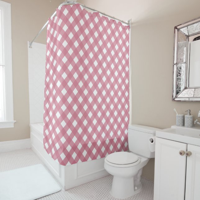 Rideaux De Douche Pink White En vichy Vérifier Plat (En situation)