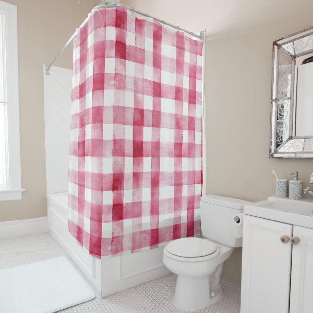 Rideaux De Douche Pink White Plaid Stripes Birthday (En situation)