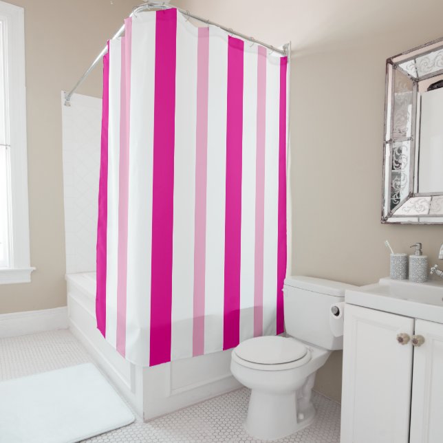 Rideaux De Douche Pink White Summer Stripes (En situation)