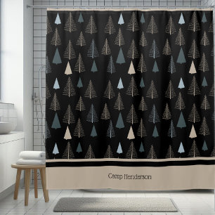 Rideaux De Douche Pins primitifs sur le noir