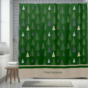 Rideaux De Douche Pins primitifs sur vert foncé