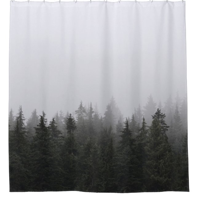 RIDEAUX DE DOUCHE PINS VERTS SOUS LE CIEL BLANC (Devant)