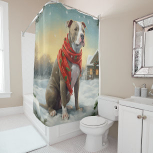 Rideaux De Douche Pitbull Chien dans Noël de neige
