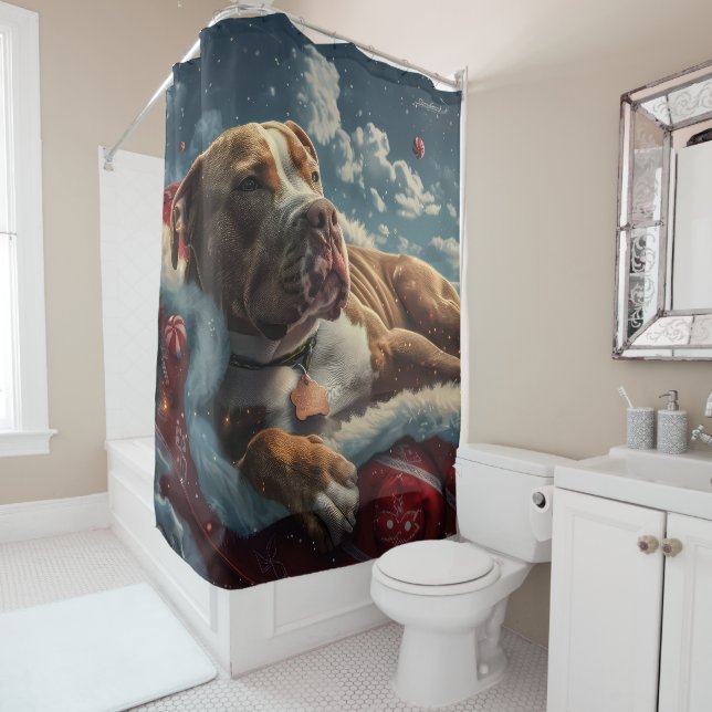 Rideaux De Douche Pitbull Chien Festif de Noël (En situation)
