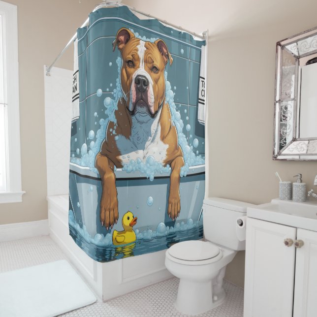 Rideaux De Douche Pitbull Dégoulinant Endormi Mignon Drôle  (En situation)