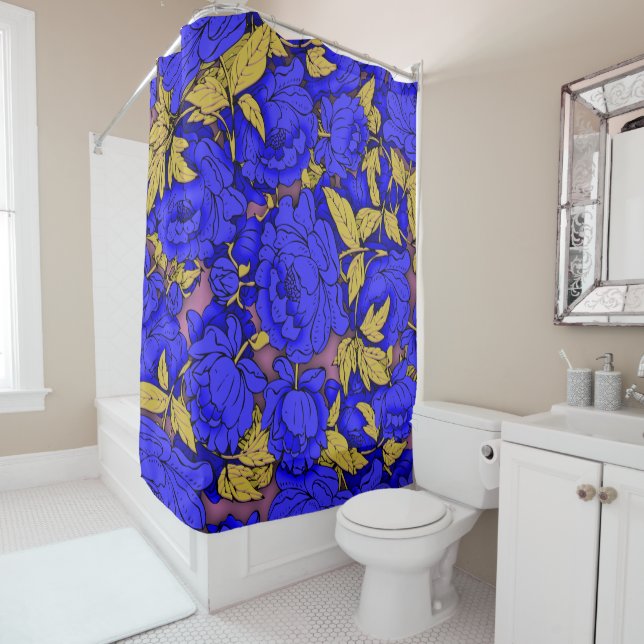 Rideaux De Douche Pivoines Bleues (En situation)