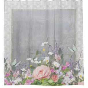 Rideaux De Douche Pivoines florales chics de n de pays blanc gris de