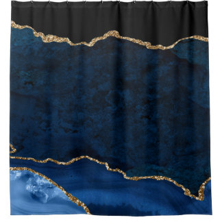 Rideaux De Douche PixDezines Navy Blue H2 Agate Faux Gold Veins