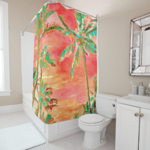 Rideaux De Douche PixDezines Watercolor Effects/Hawaii/Coral/Turquoi