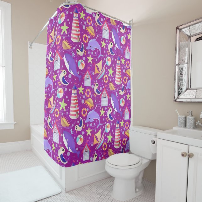 Rideaux De Douche Plage amusante Magenta (En situation)