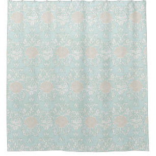 Rideaux De Douche Plage Balnéaire Coquillages Bleu Blanc Damas