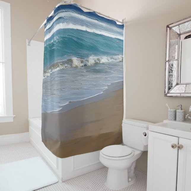 Rideaux De Douche Plage Blue Ocean Waves (En situation)