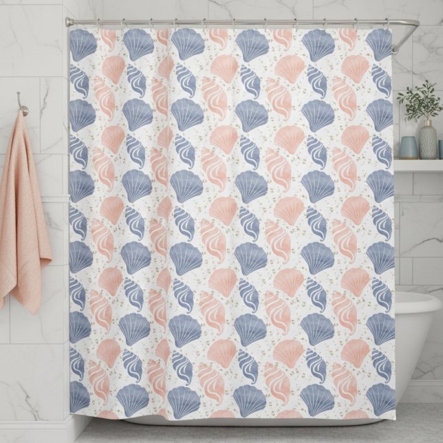 Rideaux De Douche Plage Côtière (pastel pink blue coastal seashell pattern shower curtain)