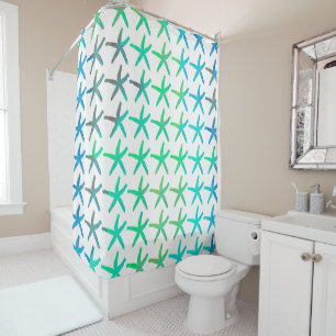 Rideaux De Douche Plage côtière de Starfish Multicolor Teal blanc fr
