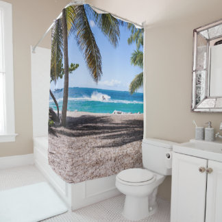 Rideaux De Douche Plage dans une journée ensoleillée jetez oreiller