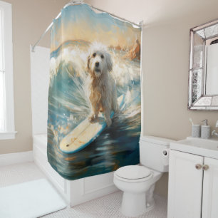 Rideaux De Douche Plage de Coton De Tulear Peinture de surf