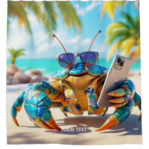 Rideaux De Douche Plage de crabe de coquille mignonne Imaginaire