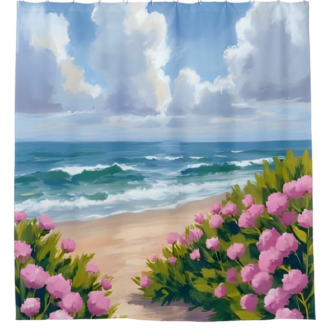 Rideaux De Douche Plage en fleurs | Hydrangea rose Côte océane (Devant)