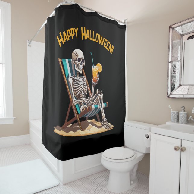 Rideaux De Douche Plage Lounge Squelette Halloween (En situation)