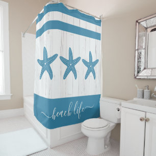 Rideaux De Douche Plage script de vie turquoise étoile de mer blanc